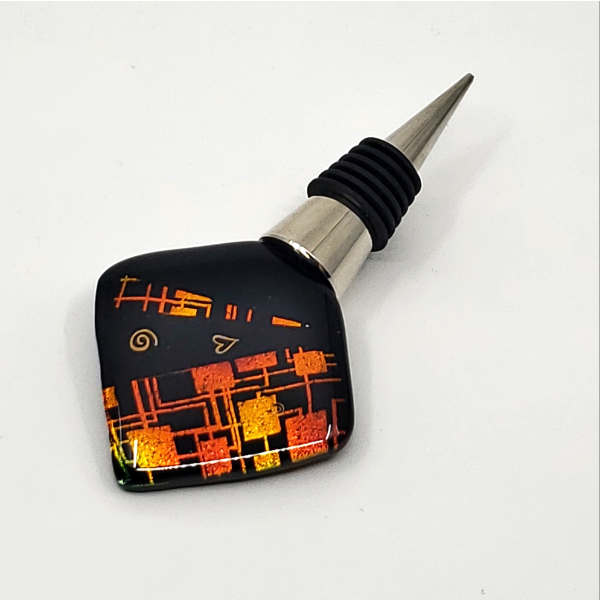 Dichroic Glass Wine Bottle Stopper - Circuit Board