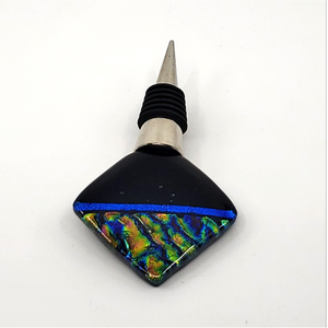 Dichroic Glass Wine Bottle Stopper - Black and Blue