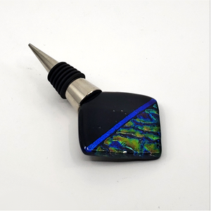 Dichroic Glass Wine Bottle Stopper - Black and Blue