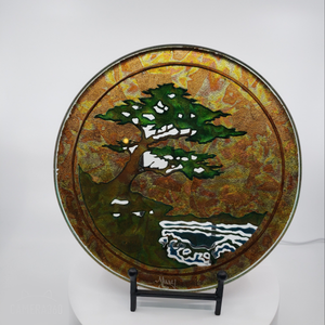 Verre Eglomise - "Lone Cypress" 10" round.  With Stand