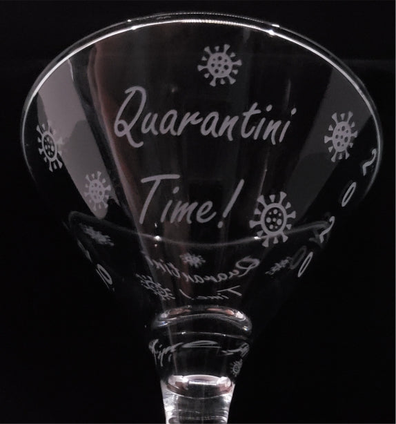 Custom Martini Glass, "Quarantini Time! I Survived Covid-19"