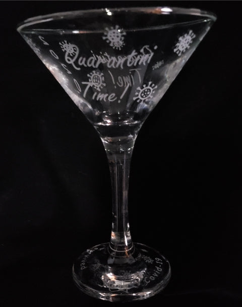 Custom Martini Glass, "Quarantini Time! I Survived Covid-19"