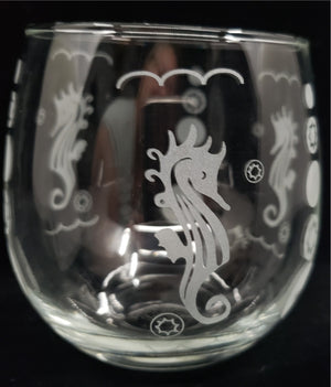 Custom Wine Glasses - Seahorse Design