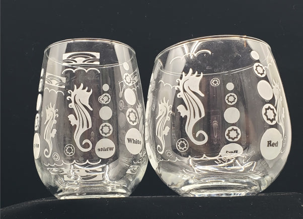 Custom Wine Glasses - Seahorse Design